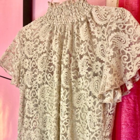 Adiva Whimsigoth Mock Neck Floral Lace Blouse Flutter Sleeve Women’s Extra Small - Picture 2 of 4